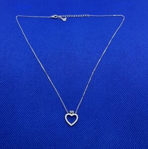 Sterling Silver 925 Rhodium Plated Moissanite Heart Crown Pendant Necklace